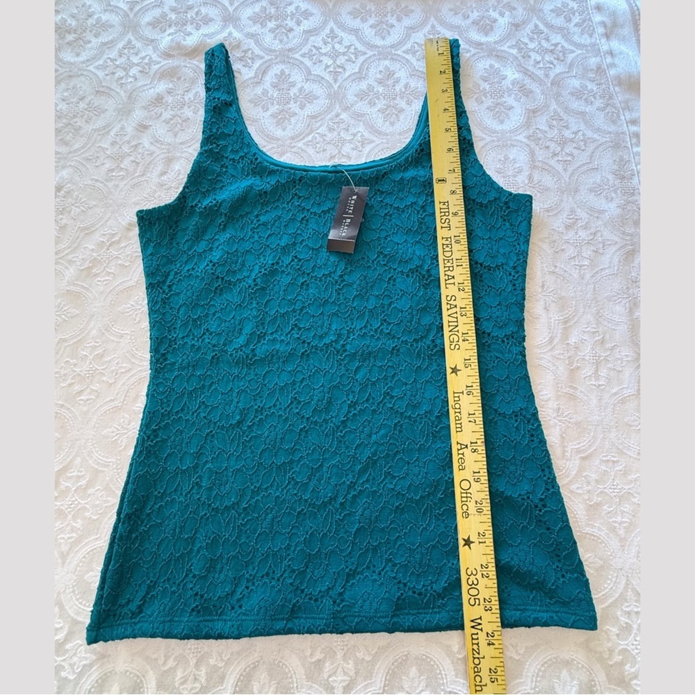 White House Black Market Teal Lace Tank Top Small Sleeveless Floral Stretch - Picture 6 of 9
